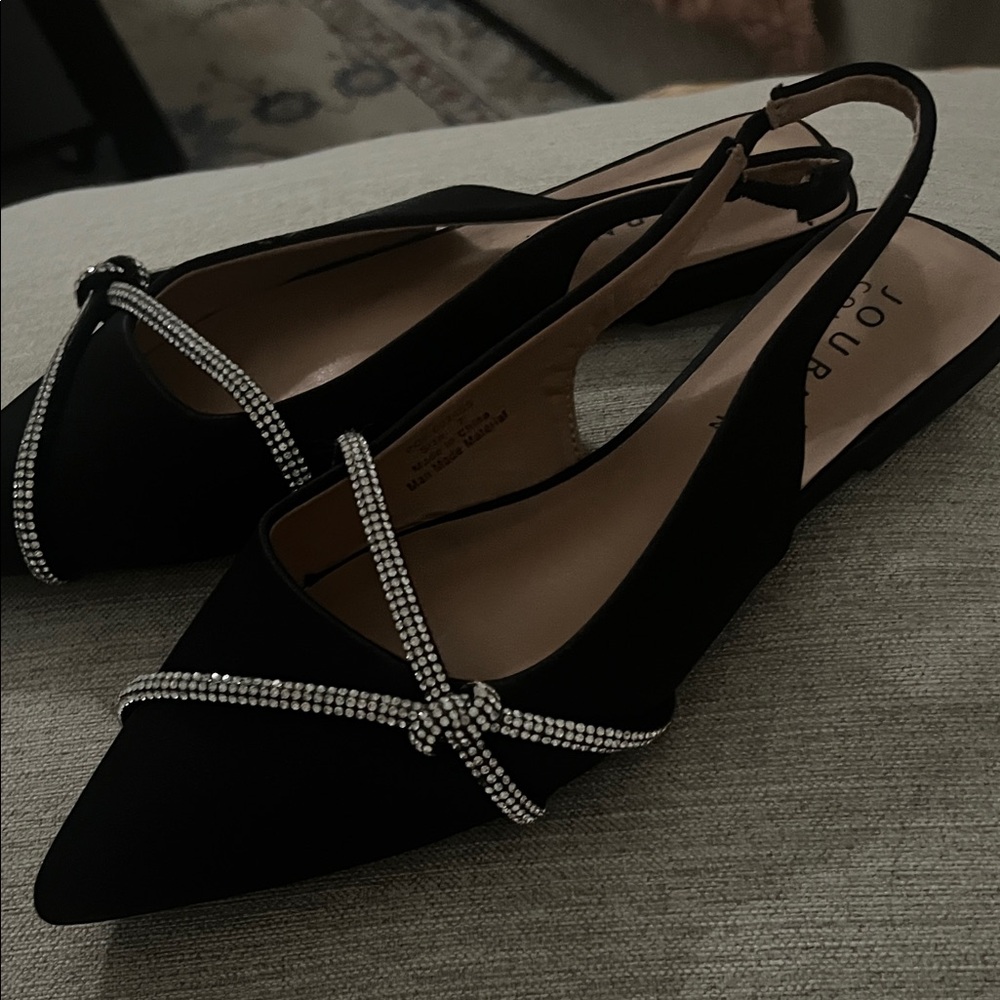 Journee Collection Black Flats with Rhinestone Accents